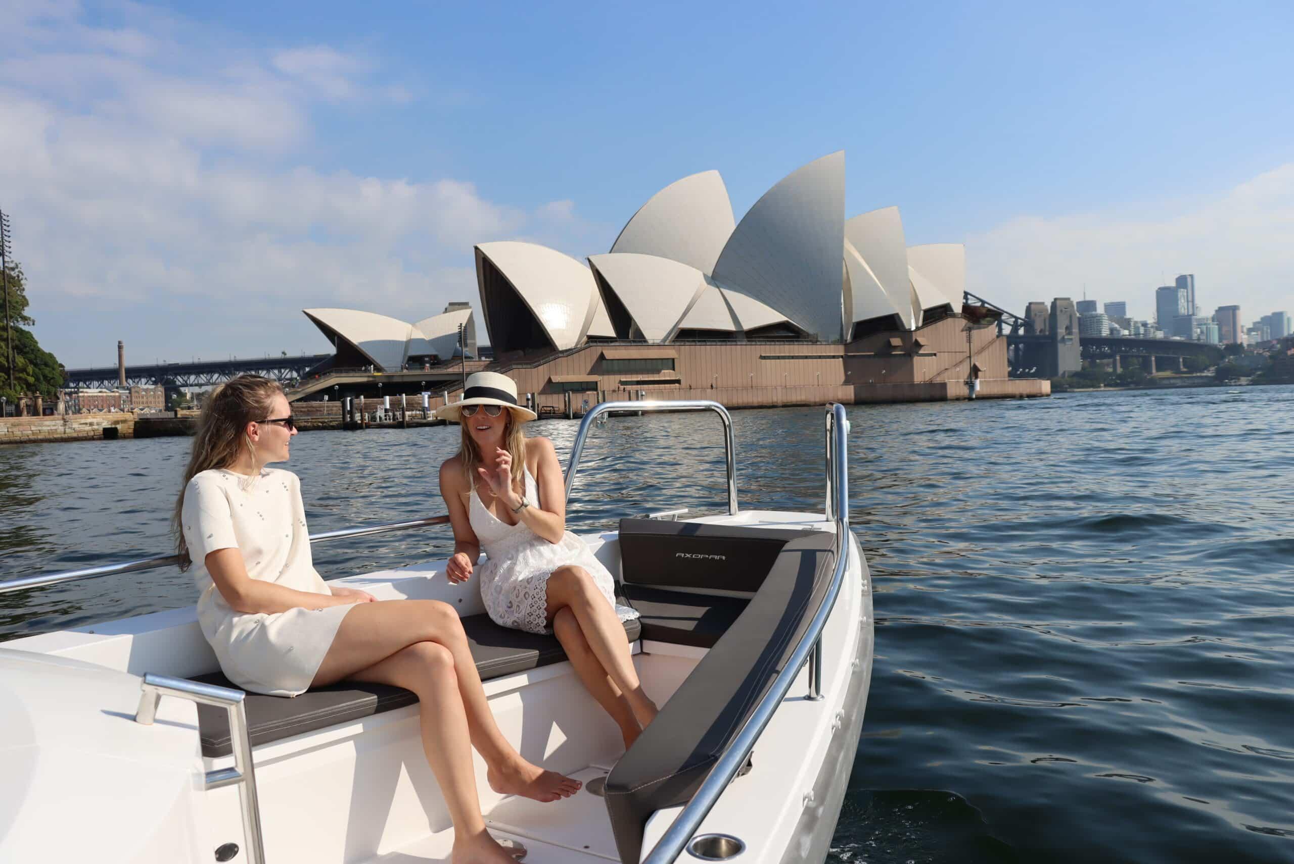The sports cruiser, a licensed self-drive boat taken to Manly