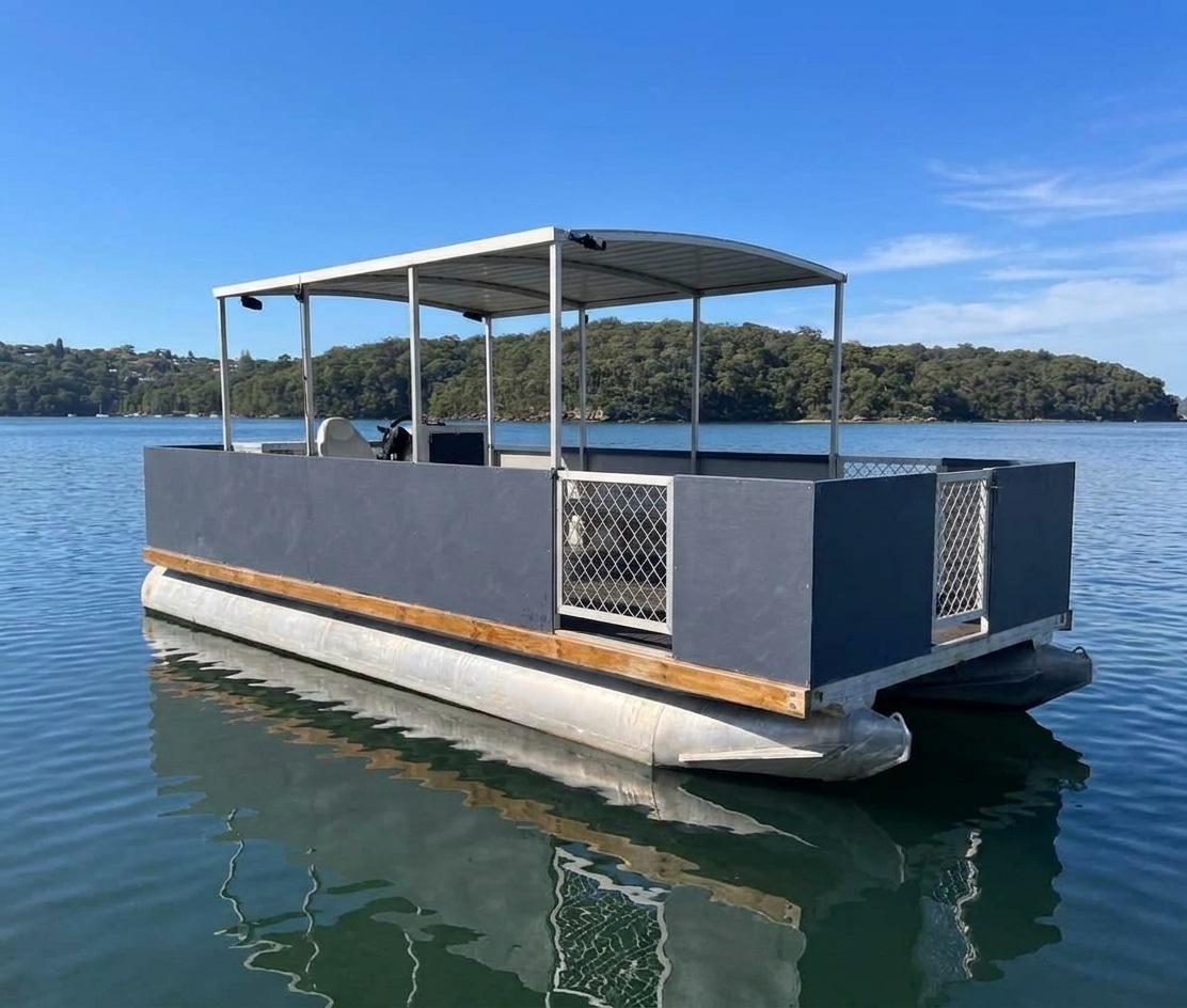 Frankie, a BBQ pontoon for hire on Sydney Harbour, no licence needed