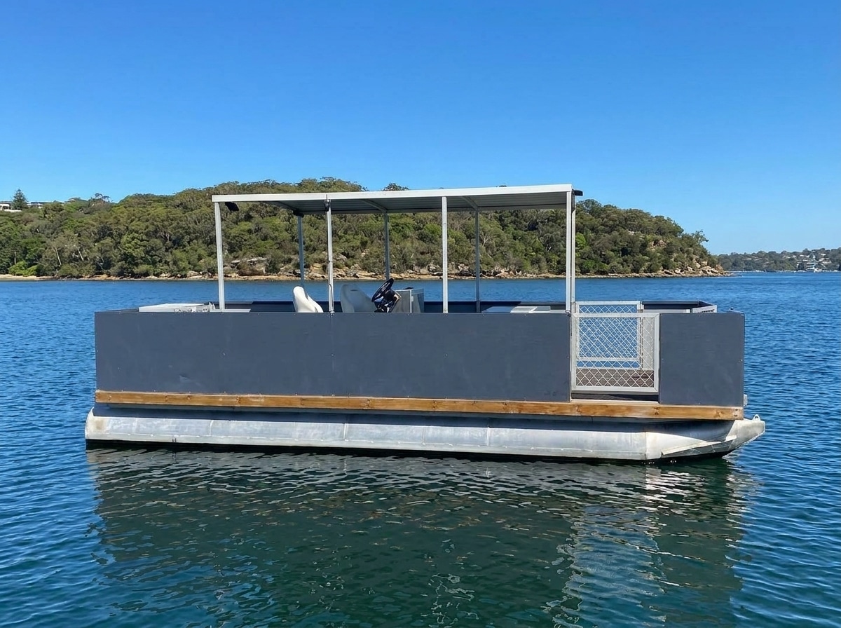 Frankie, a BBQ pontoon boat for hire on Sydney Harbour, no licence required