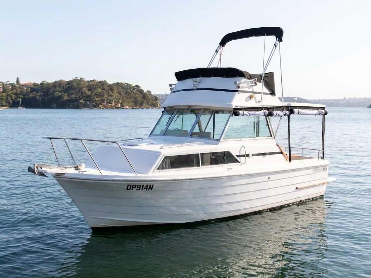 Marlow, a classic timber-trimmed self-drive cruiser for hire on Sydney Harbour, no licence required